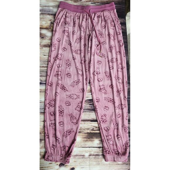 Disney Winnie The Pooh Poo Womens‎ Pink Velour Active Pajama Sweatpants Large - Picture 1 of 5